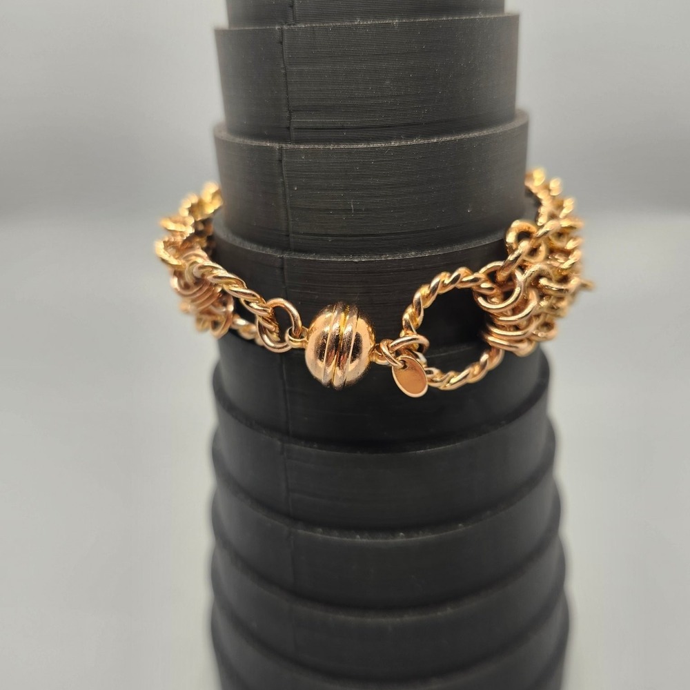 Milor Italy Bronze Multi-Row Rolo Chain Bracelet Gold Tone Magnetic Clasp - Picture 2 of 3